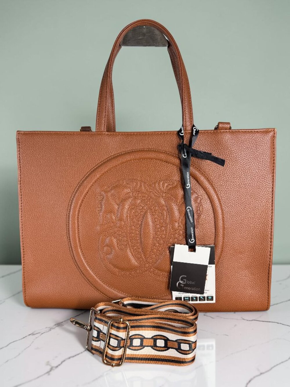 Sharif Global Generation Gold Cognac Brown Laptop Business Tote New With Tags